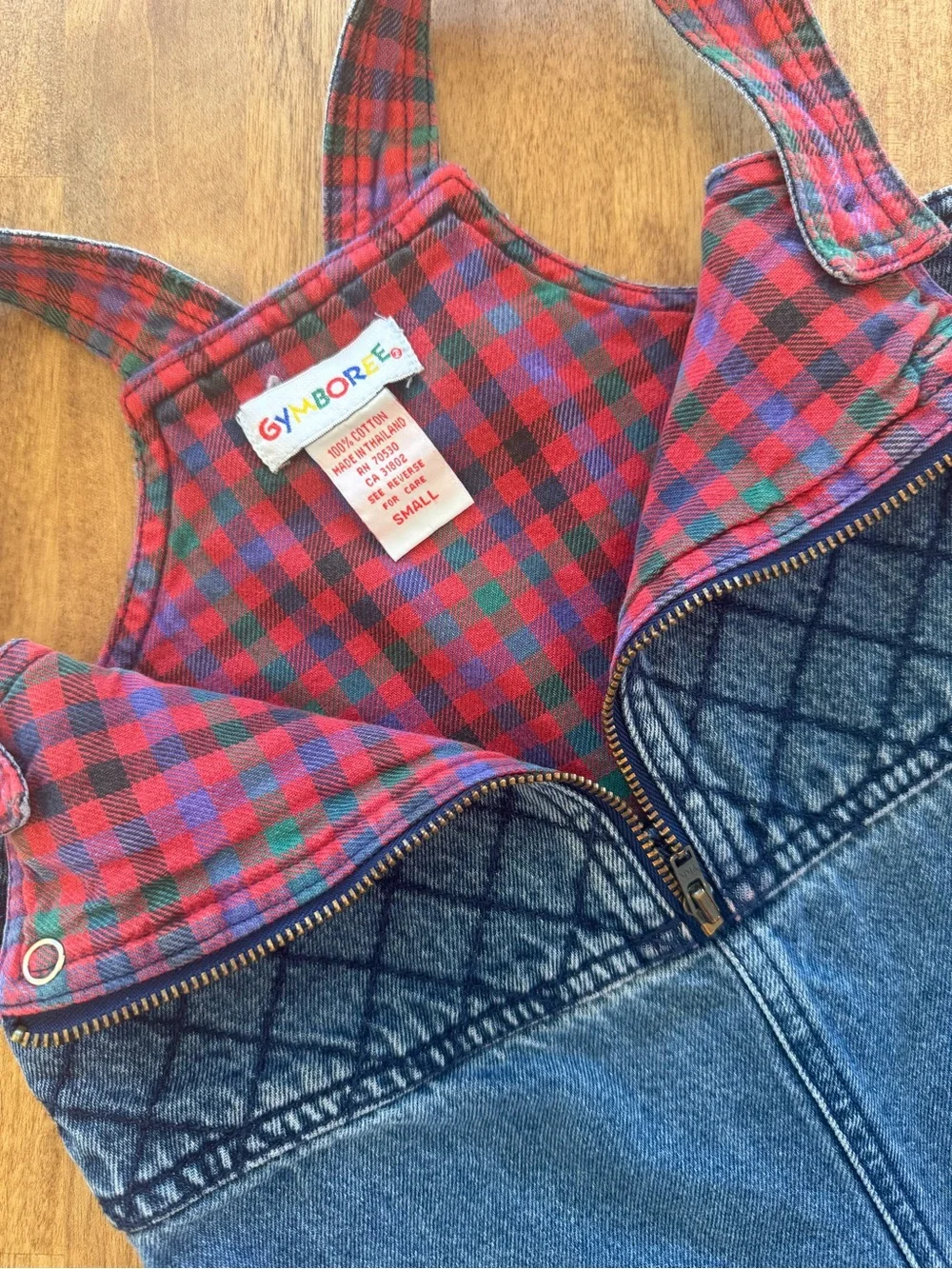 Gymboree Kids Denim Overalls with Red Plaid Lining